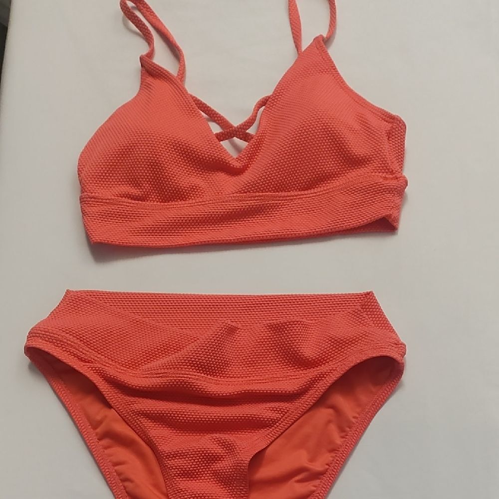 BCBG Vibrant Orange Textured Swimwear